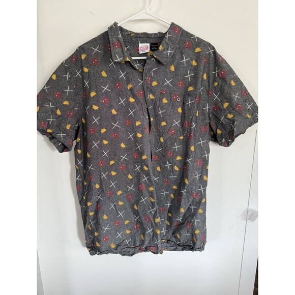 Marvel Deadpool Taco Short Sleeve Button Up Shirt Men's 3XL Gray Grunge Comic - Picture 1 of 5